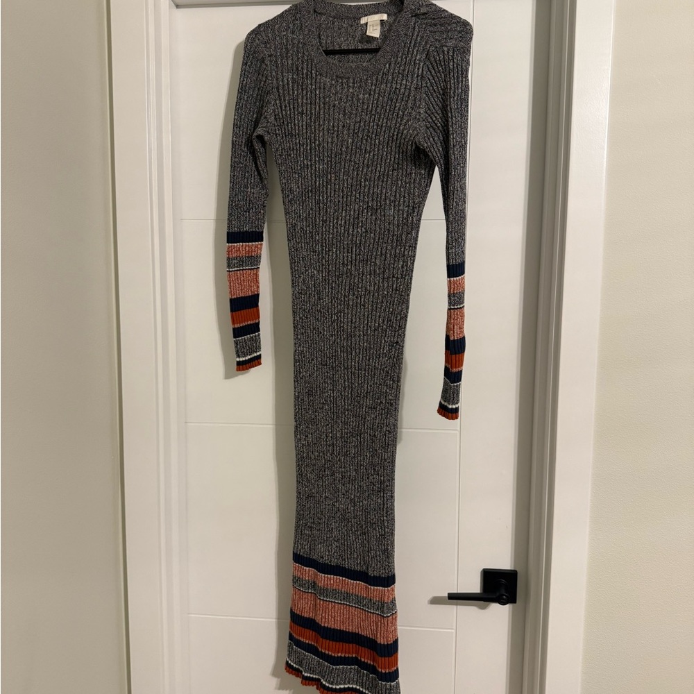 Striped Gray and Orange Knit Dress